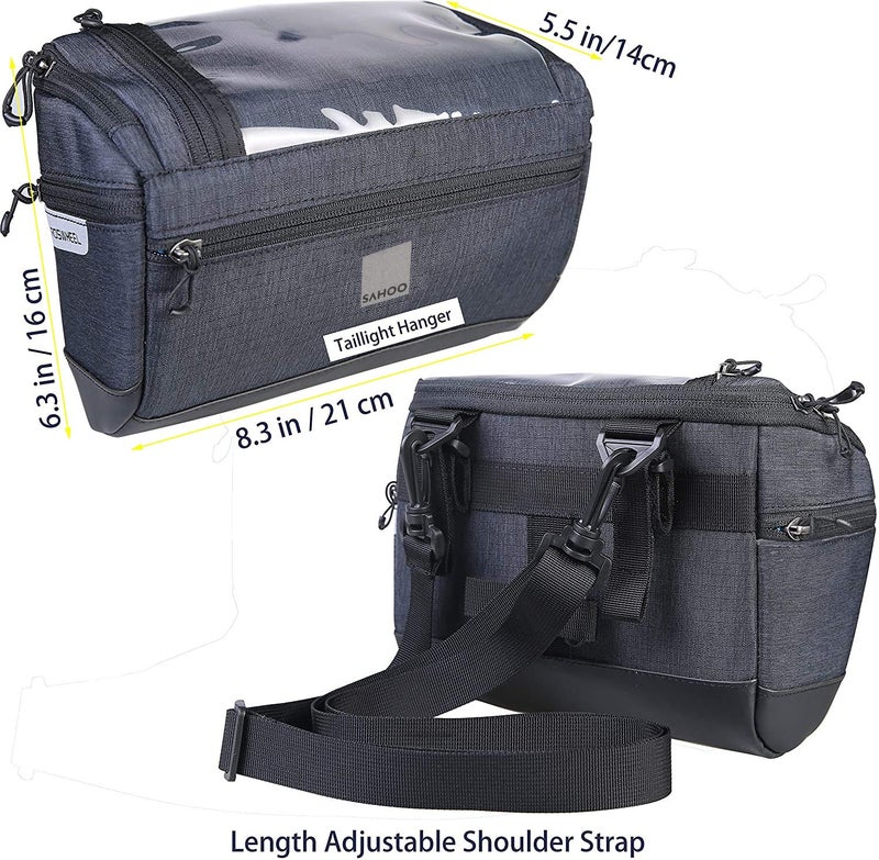 Roswheel Essentials Series Bike Handlebar Bag Bicycle Basket Pack with Map Holder/Phone Pouch, Black - Image 2